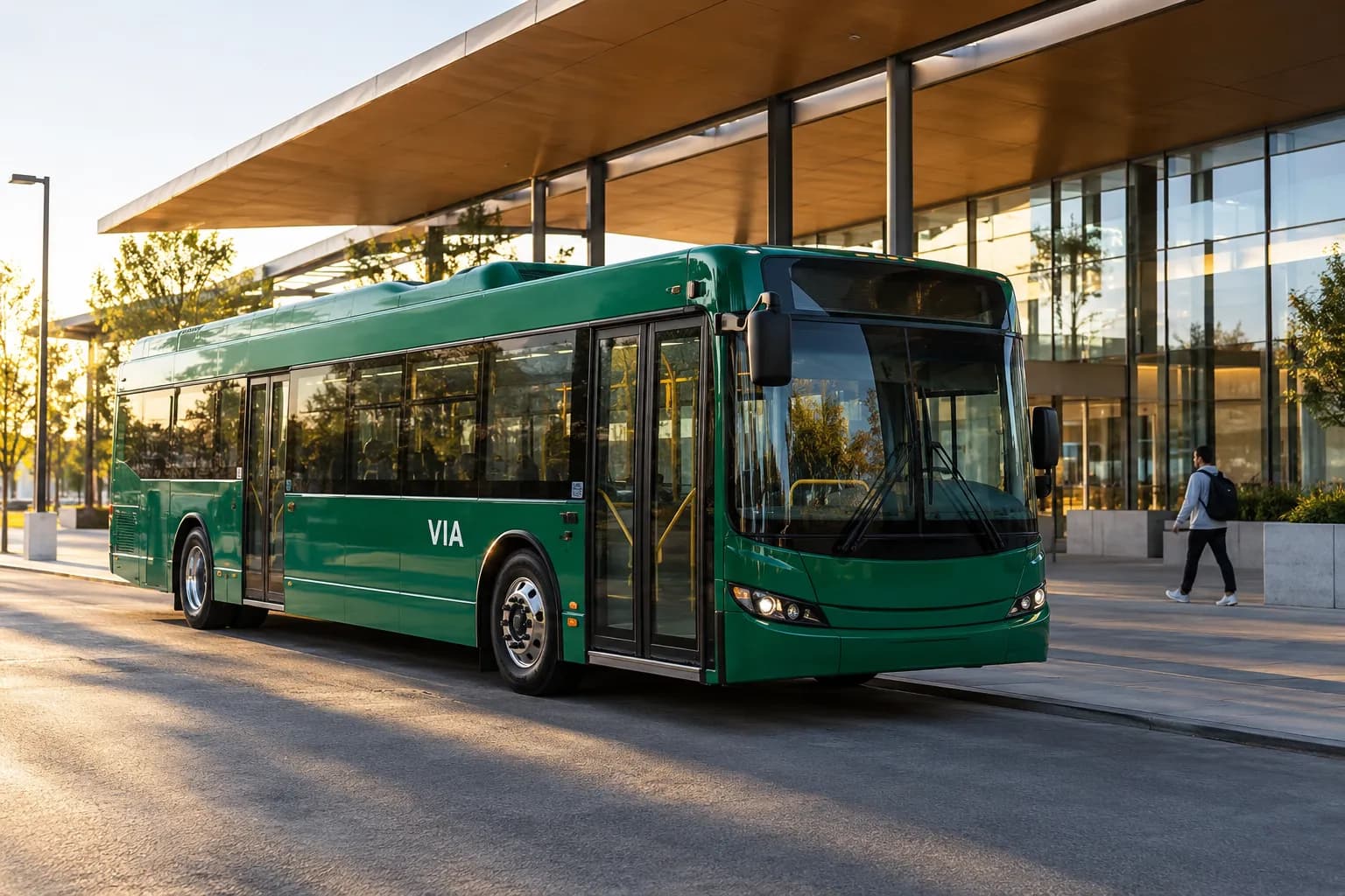 VIA intercity bus at a terminal